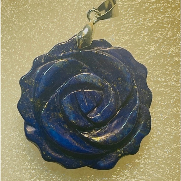 Natural Lapis Lazuli Hand Carved Floral Pendant - Picture 5 of 8